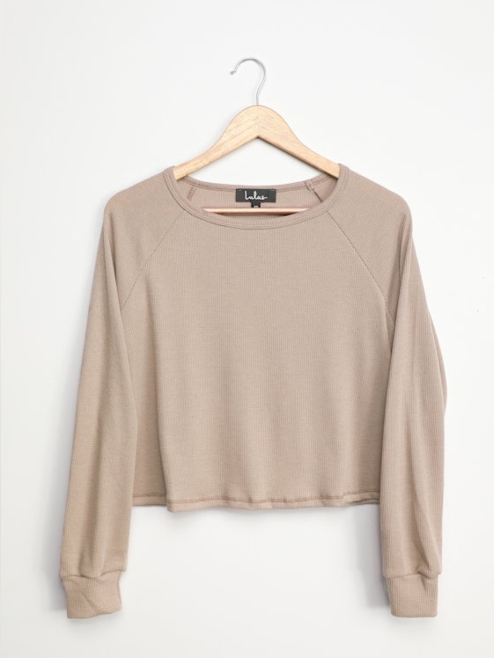 Lulus Expert Chiller Taupe Waffle Knit Long Sleeve Top Size XS NWT